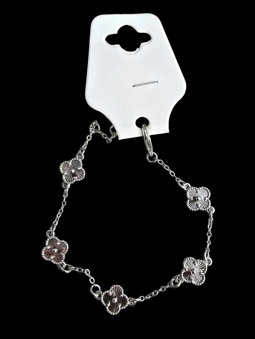 18k White Gold Filled 5 Clovers Link Bracelet Adjustable 6-7.5"